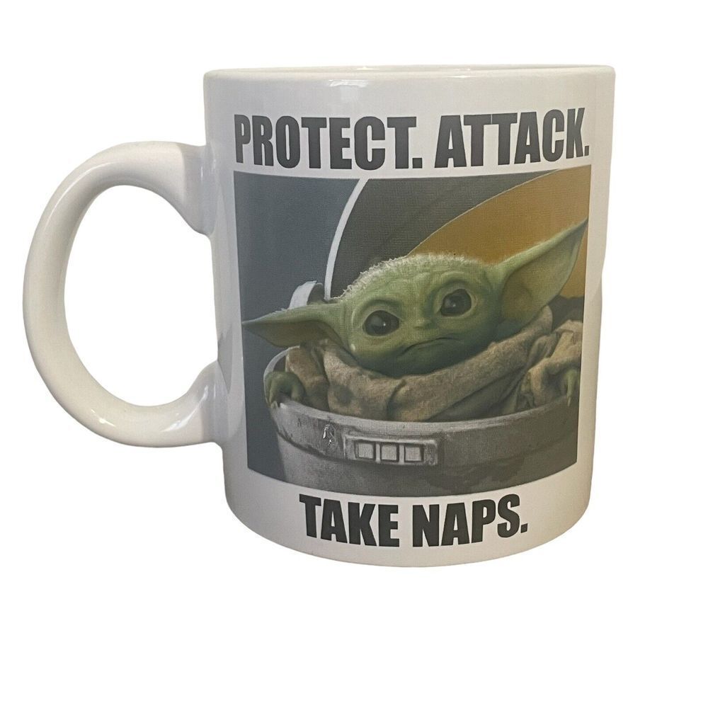 Star Wars Mandalorian Grogu Baby Yoda Mug Protect Attack Take Naps Coffee Cup - Picture 3 of 8